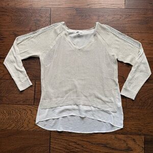 Lucky Brand Women's Size Large Beige Glittery Linen Blend Layered Knit Crochet